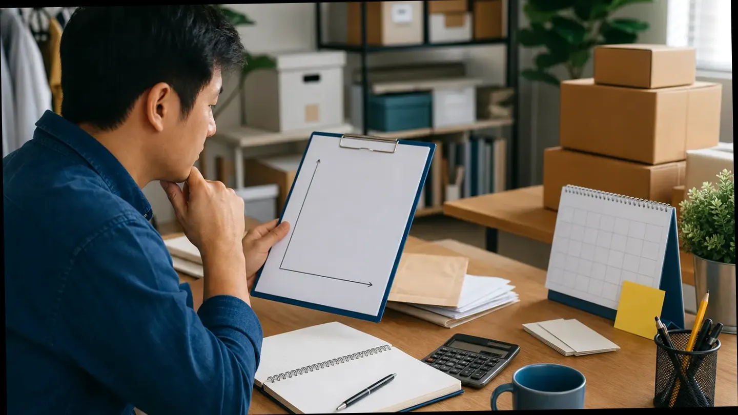 Zakelijke planning met documenten, rekenmachine en notities